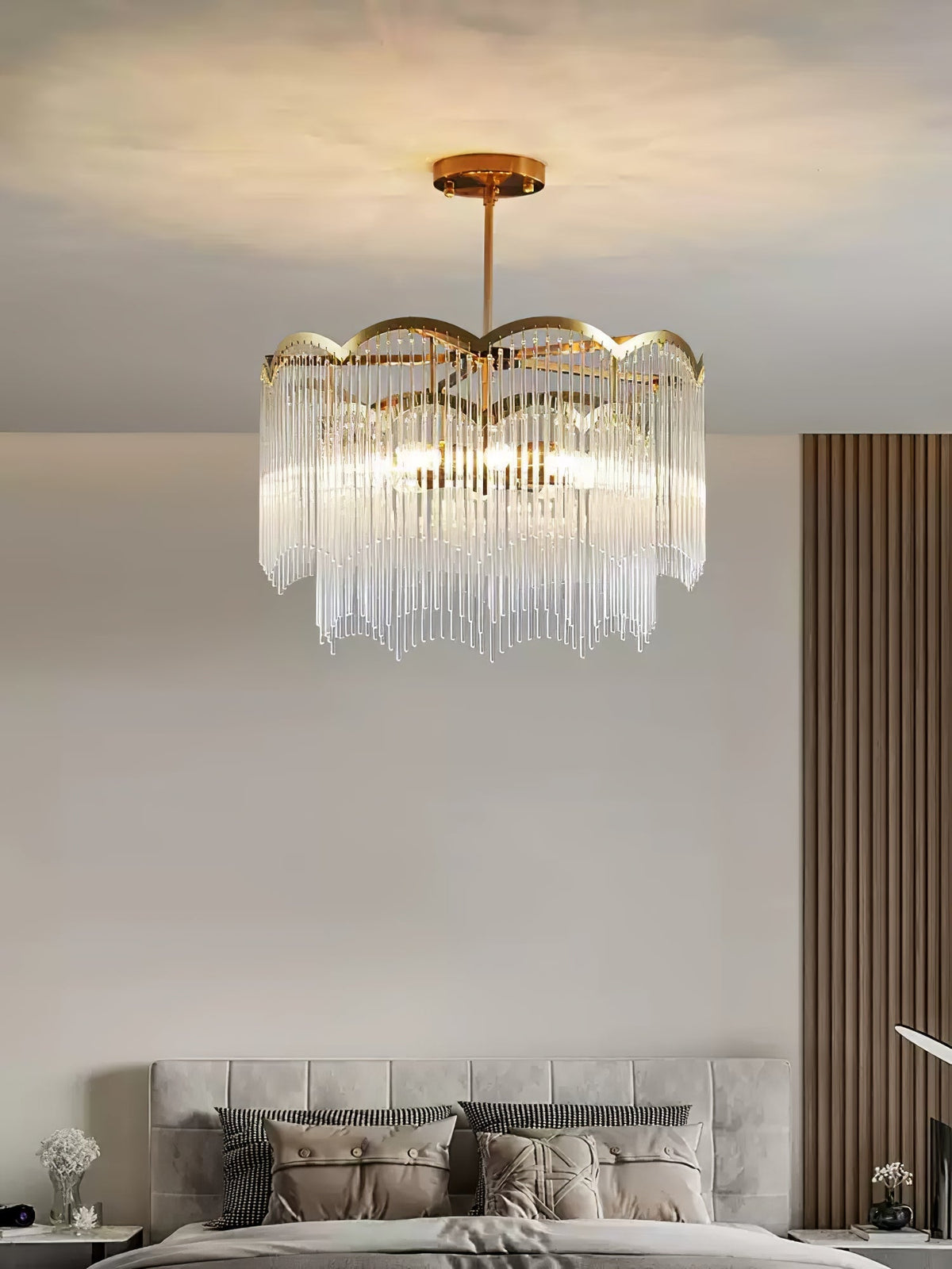 Lustra Lustre Verre Tige Vague Forme - Neutralighting