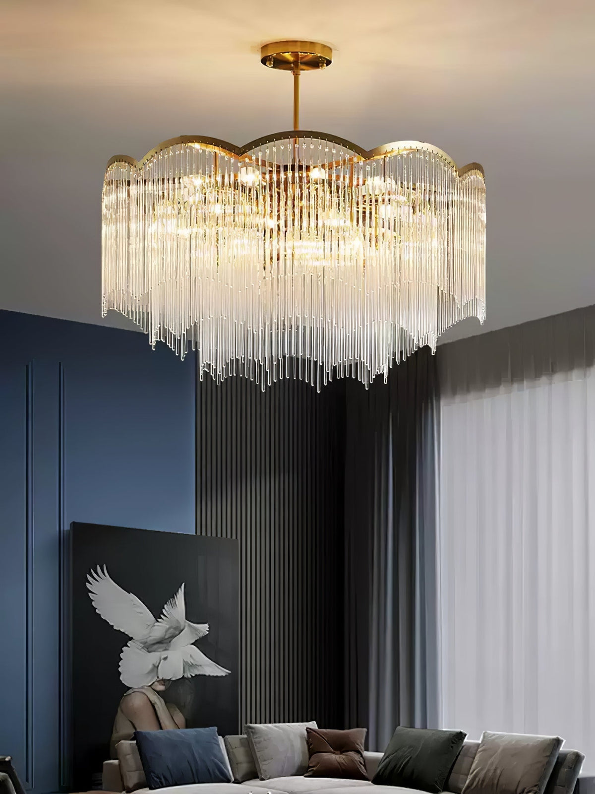 Lustra Lustre Verre Tige Vague Forme - Neutralighting