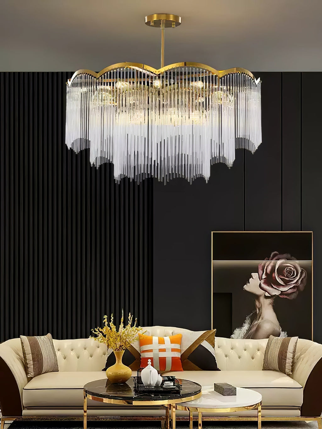 Lustra Lustre Verre Tige Vague Forme - Neutralighting