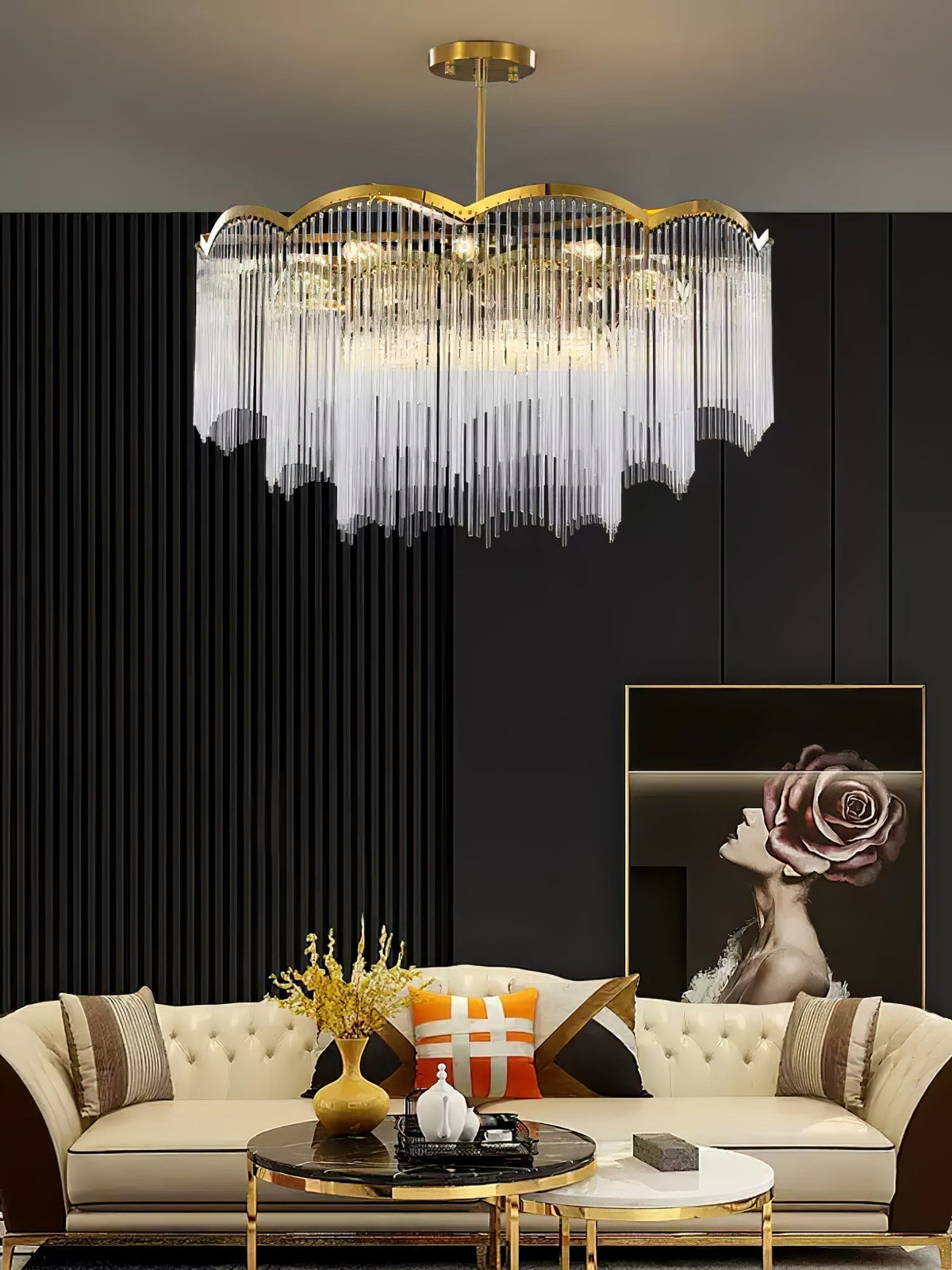 Lustra Lustre Verre Tige Vague Forme - Neutralighting