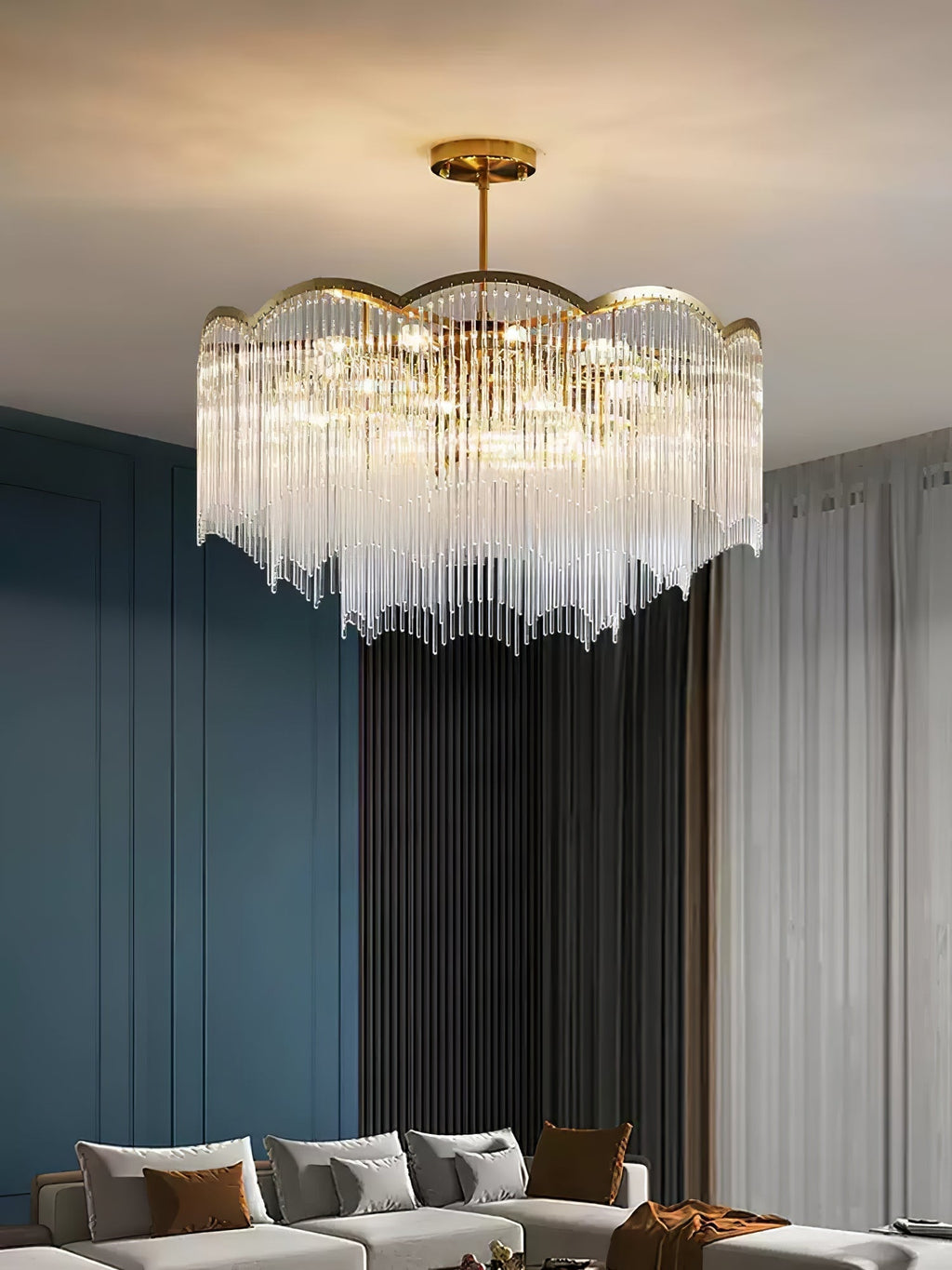 Lustra Lustre Verre Tige Vague Forme - Neutralighting