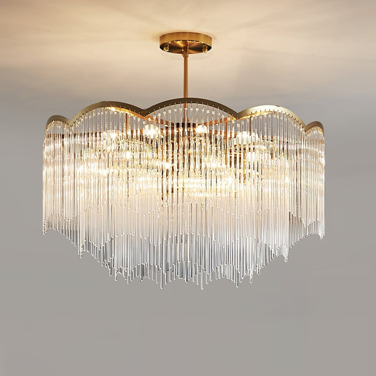 Lustra Lustre Verre Tige Vague Forme - Neutralighting