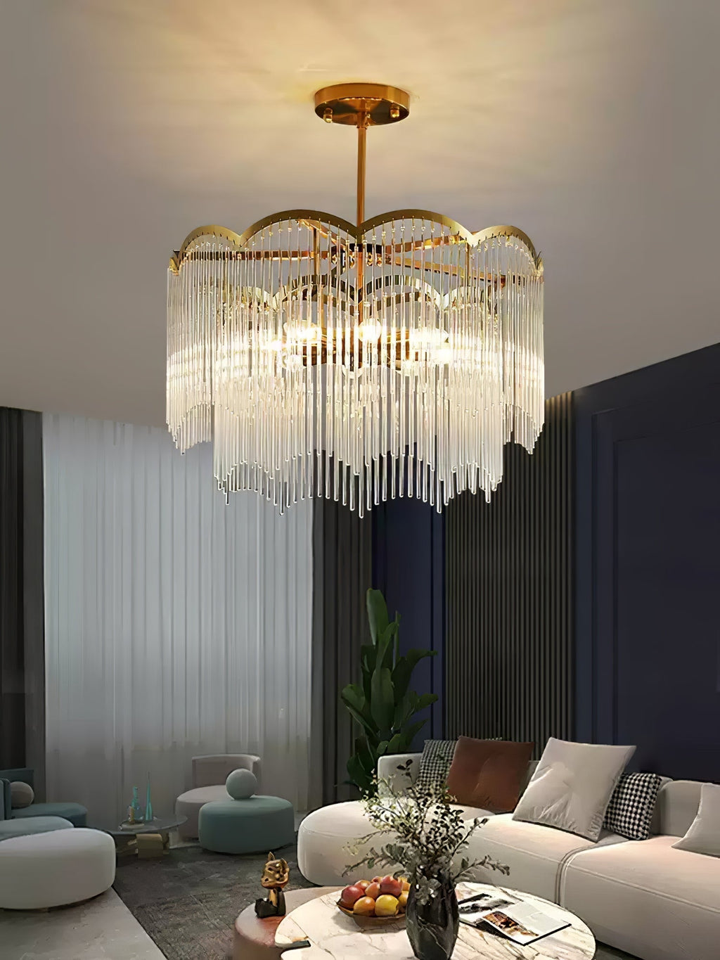 Lustra Lustre Verre Tige Vague Forme - Neutralighting