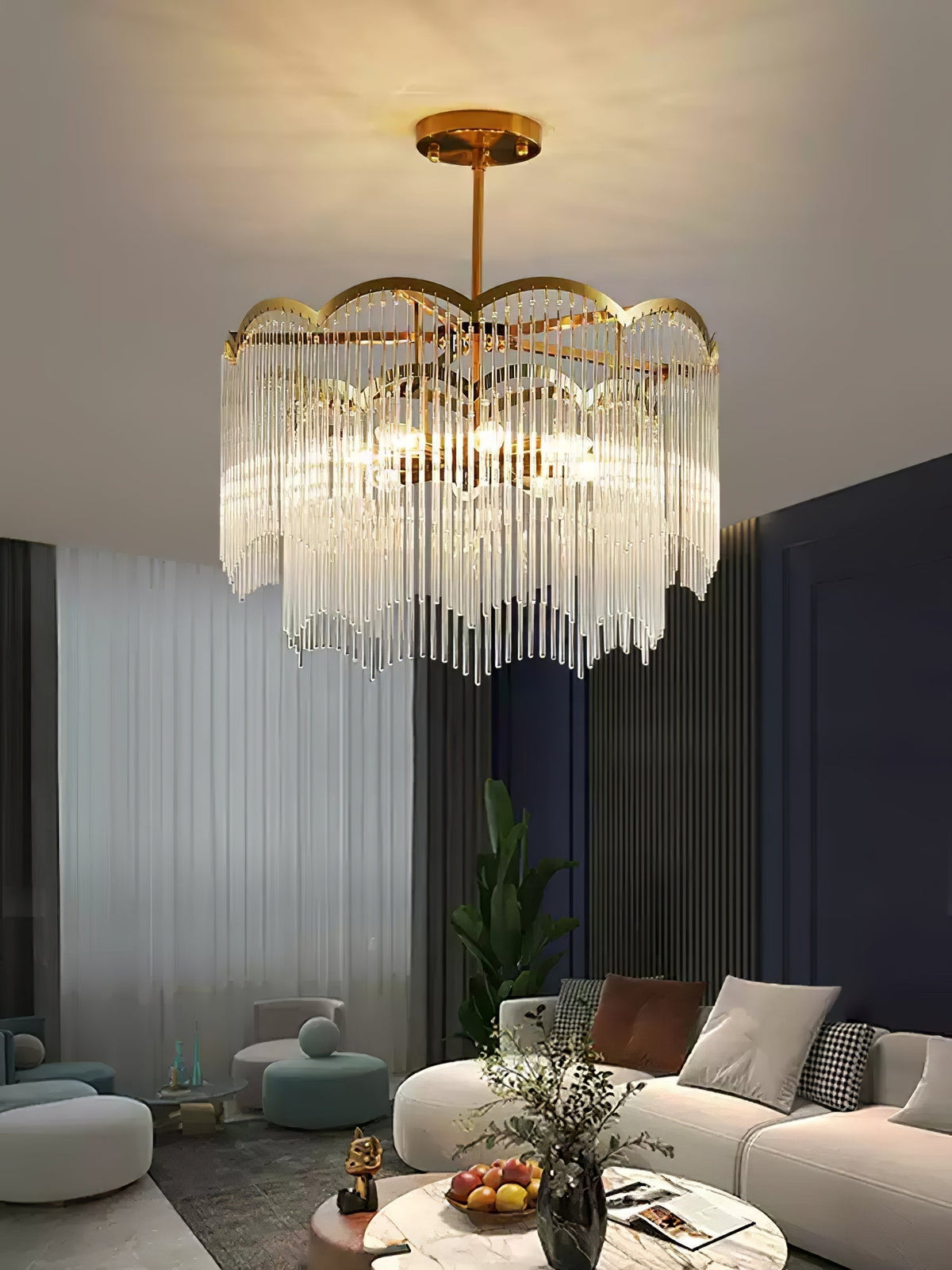 Lustra Lustre Verre Tige Vague Forme - Neutralighting