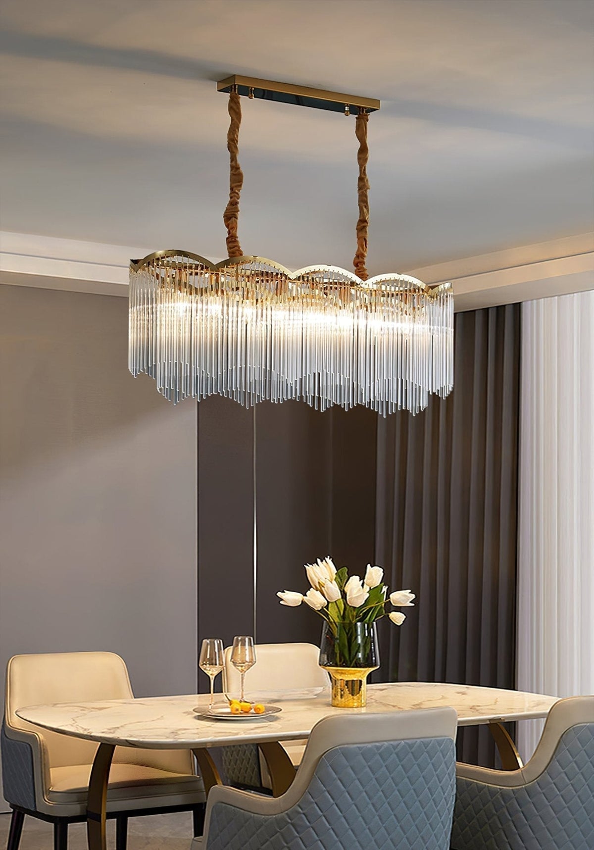 Lustra Lustre Verre Tige Vague Forme - Neutralighting
