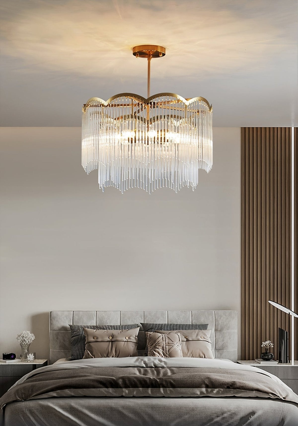 Lustra Lustre Verre Tige Vague Forme - Neutralighting