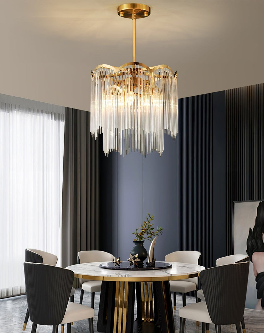 Lustra Lustre Verre Tige Vague Forme - Neutralighting