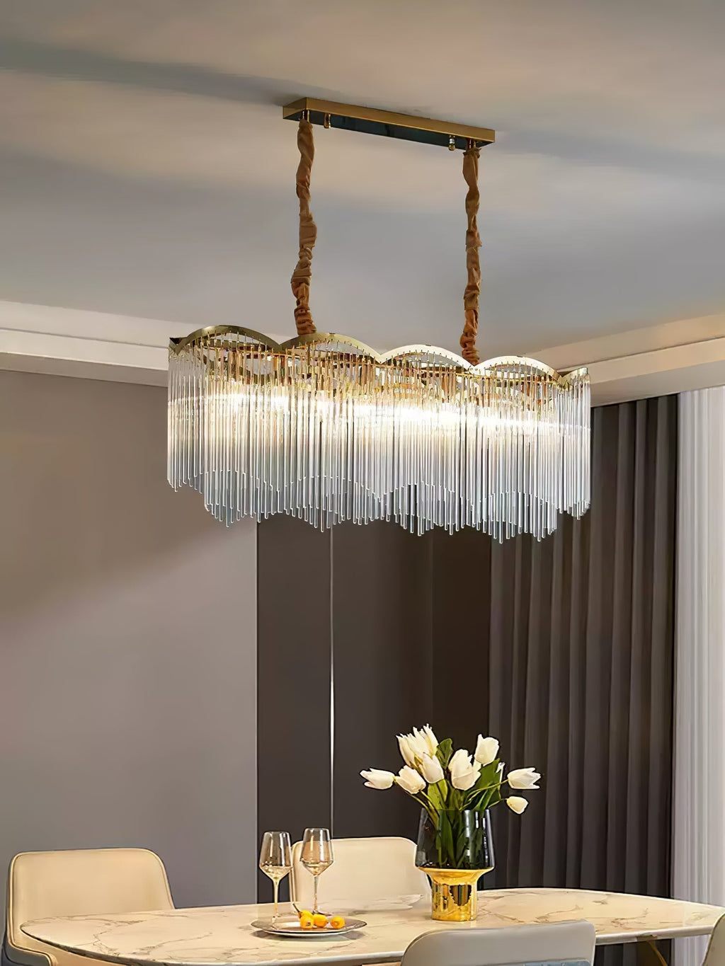 Lustra Lustre Verre Tige Vague Forme - Neutralighting