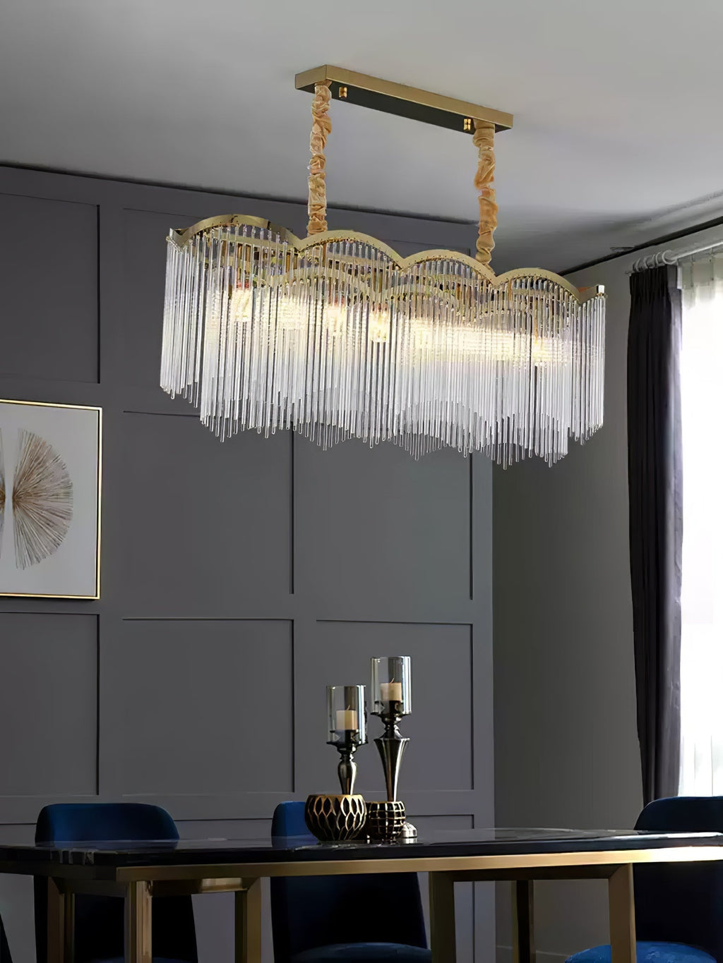 Lustra Lustre Verre Tige Vague Forme - Neutralighting