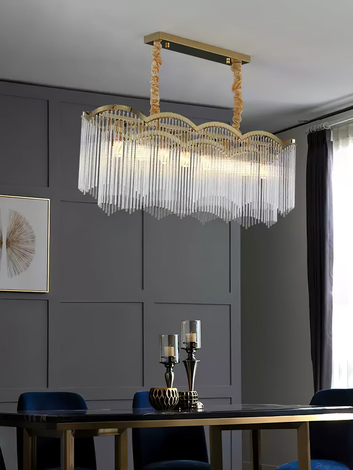 Lustra Lustre Verre Tige Vague Forme - Neutralighting