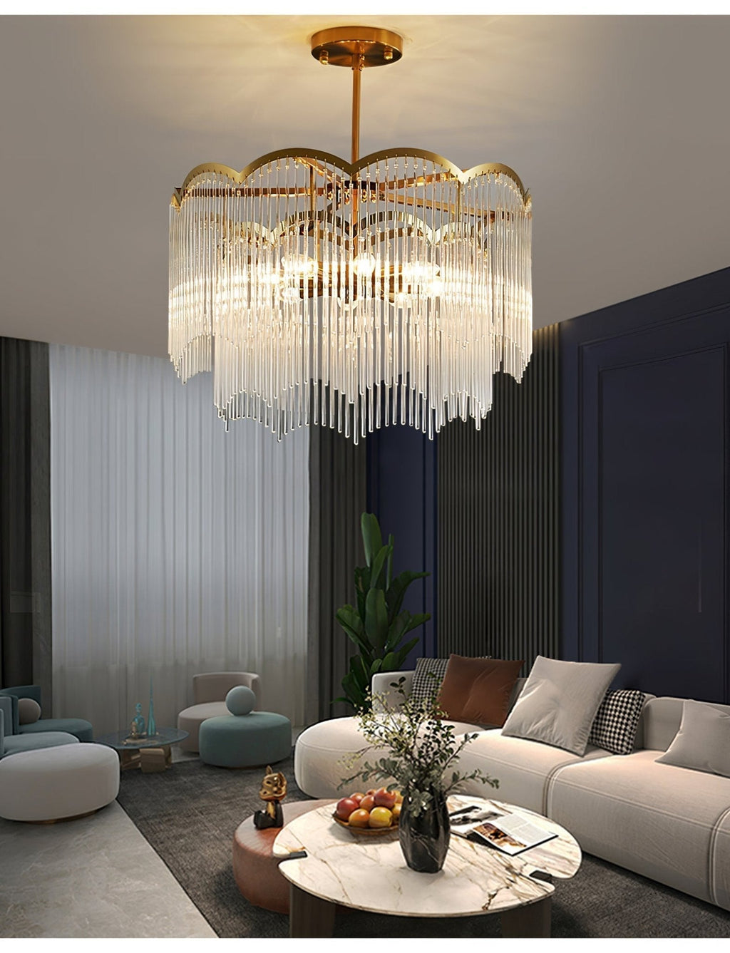 Lustra Lustre Verre Tige Vague Forme - Neutralighting