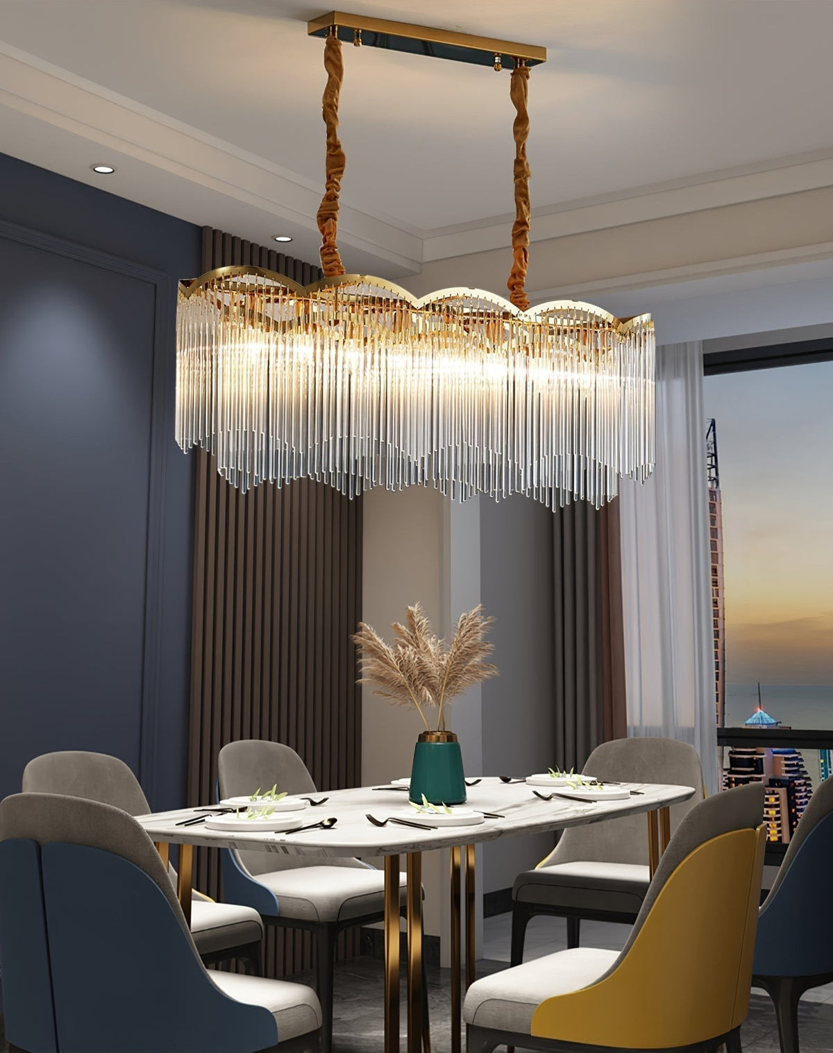 Lustra Lustre Verre Tige Vague Forme - Neutralighting