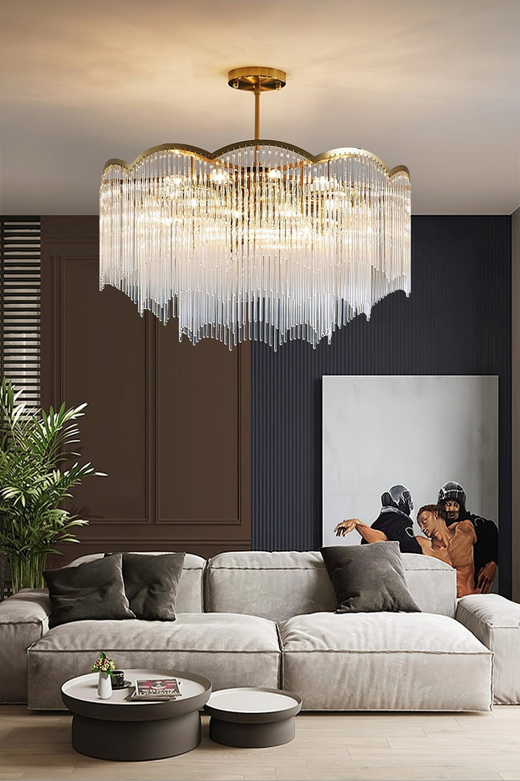 Lustra Lustre Verre Tige Vague Forme - Neutralighting