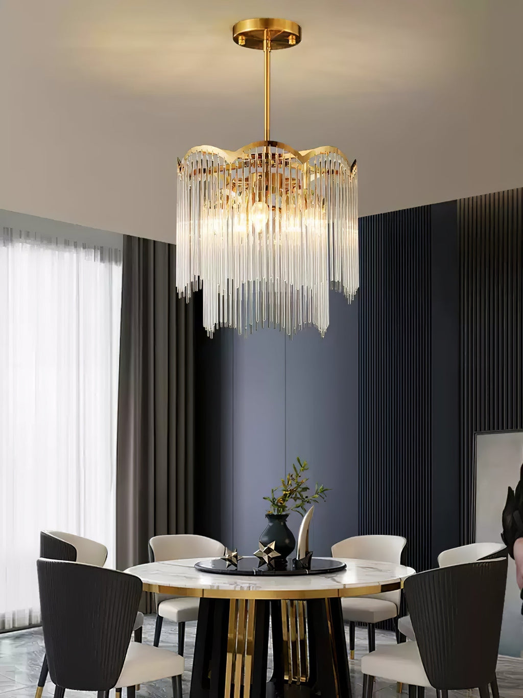 Lustra Lustre Verre Tige Vague Forme - Neutralighting