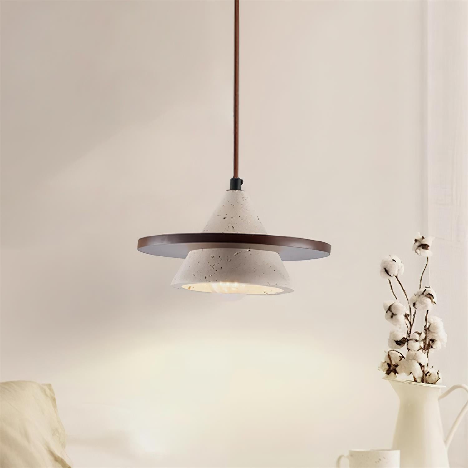 Ritta Suspension Bois Disque Travertin - Neutralighting
