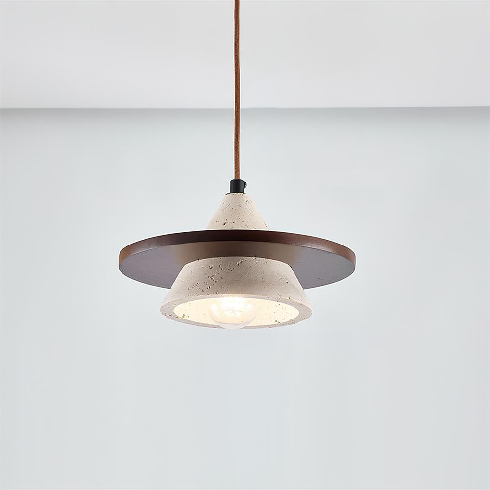 Ritta Suspension Bois Disque Travertin - Neutralighting
