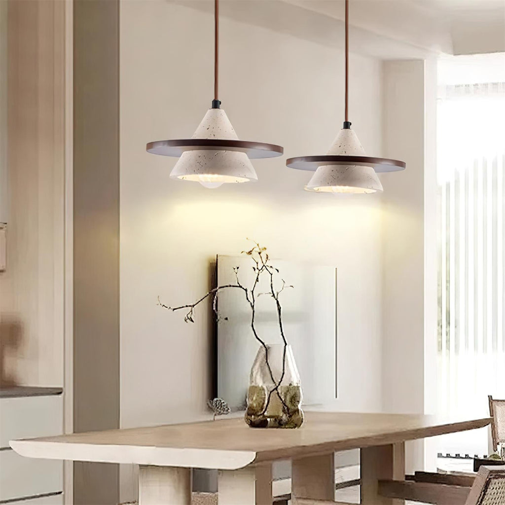 Ritta Suspension Bois Disque Travertin - Neutralighting