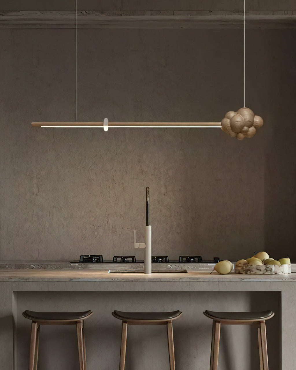 Lustra Suspension Minérale Nuage Bois Minimaliste - Neutralighting
