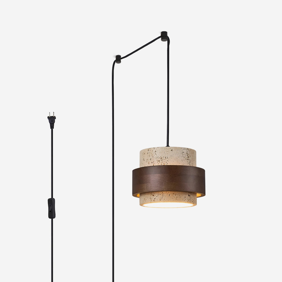 Avone Suspension à brancher en travertin et noyer - Neutralighting