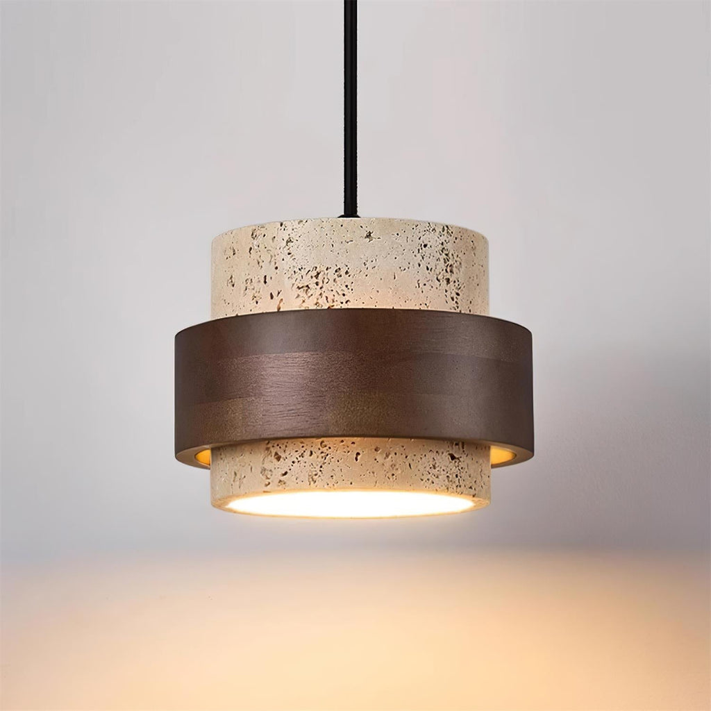 Avone Suspension à brancher en travertin et noyer - Neutralighting