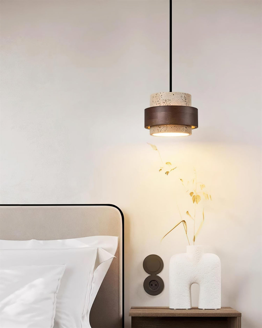 Avone Suspension à brancher en travertin et noyer - Neutralighting
