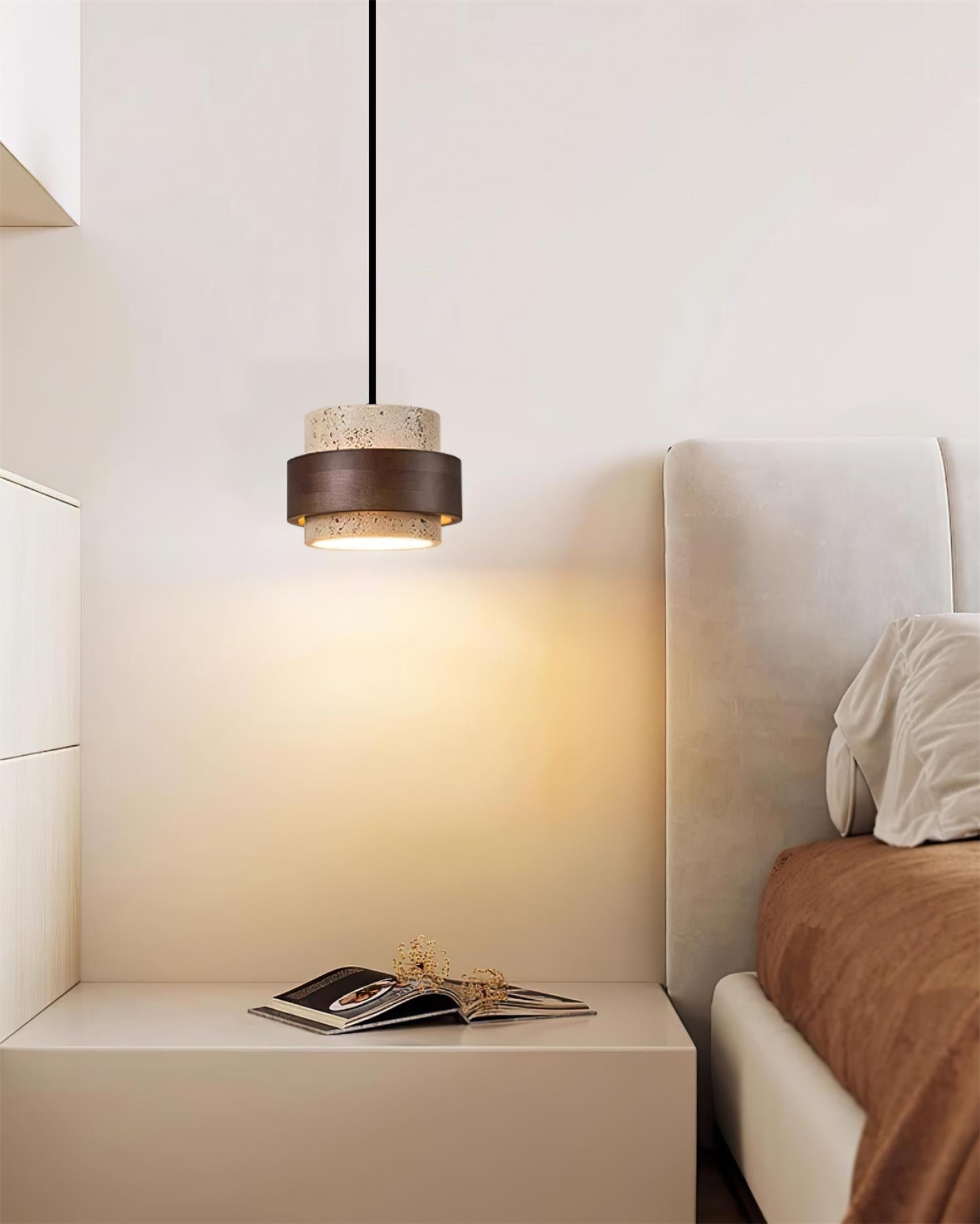 Avone Suspension à brancher en travertin et noyer - Neutralighting