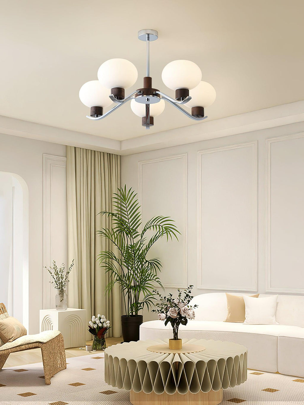 Lustra Chandelier Élégant en Chrome et Noyer - Neutralighting