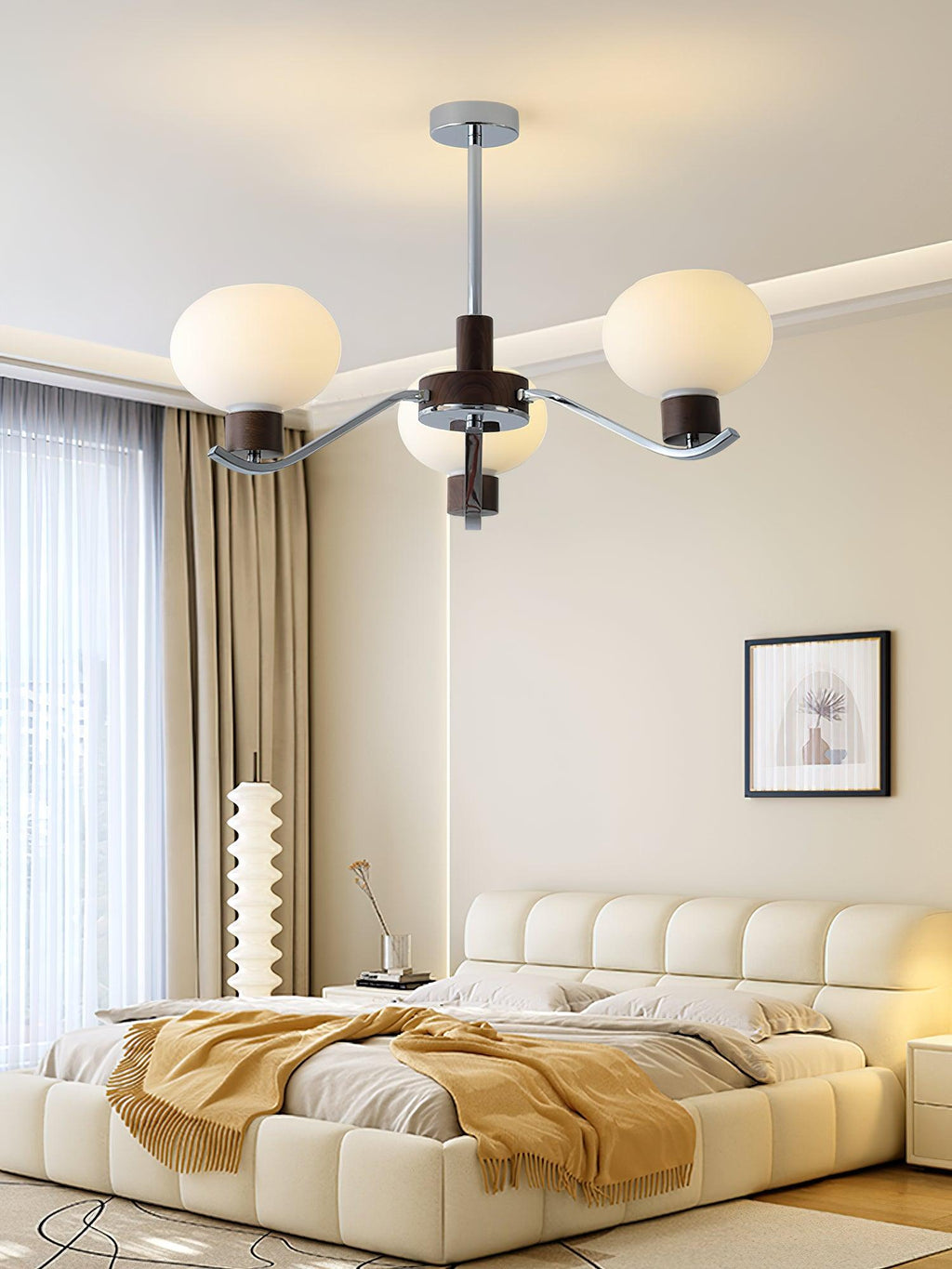 Lustra Chandelier Élégant en Chrome et Noyer - Neutralighting