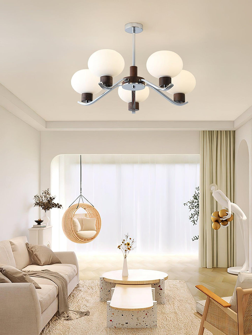 Lustra Chandelier Élégant en Chrome et Noyer - Neutralighting