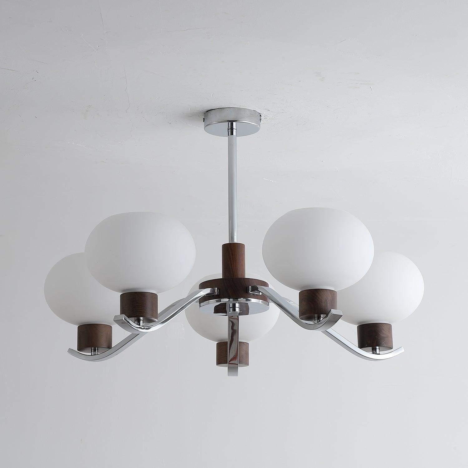 Lustra Chandelier Élégant en Chrome et Noyer - Neutralighting