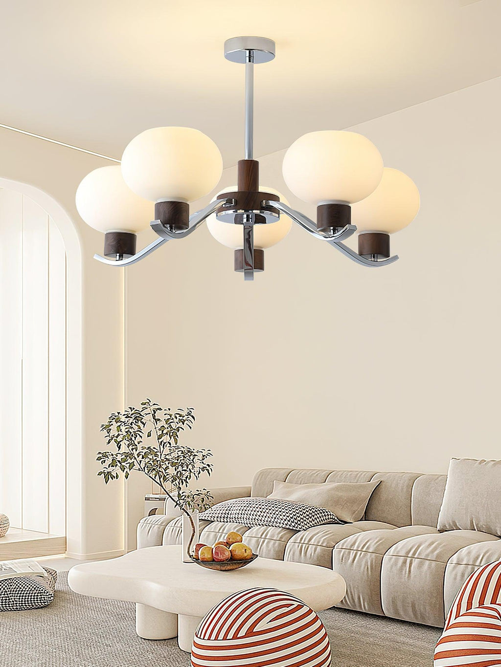 Lustra Chandelier Élégant en Chrome et Noyer - Neutralighting