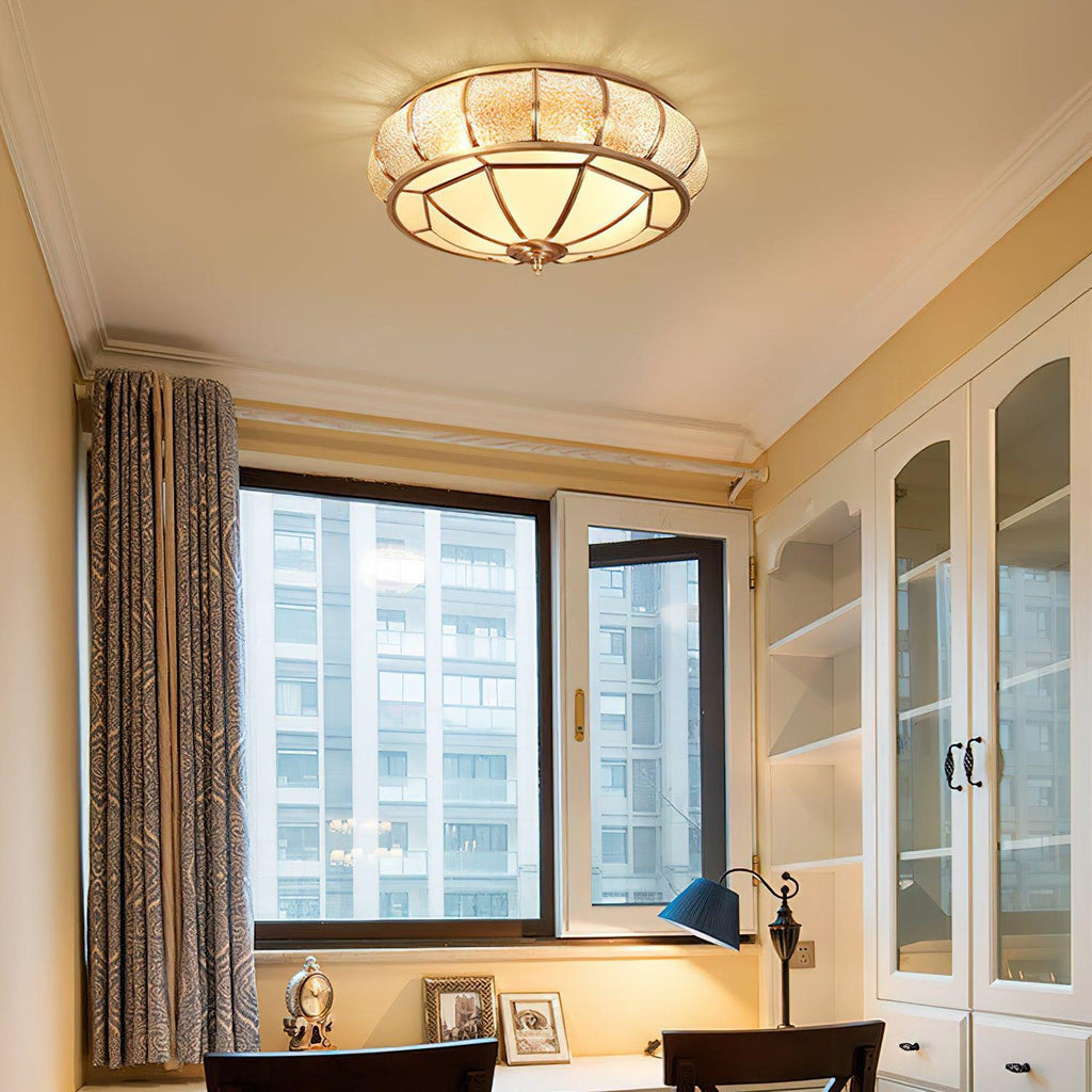 Ulrinara Postmoderne Luxe Tambour Laiton Verre Plafonnier - Neutralighting