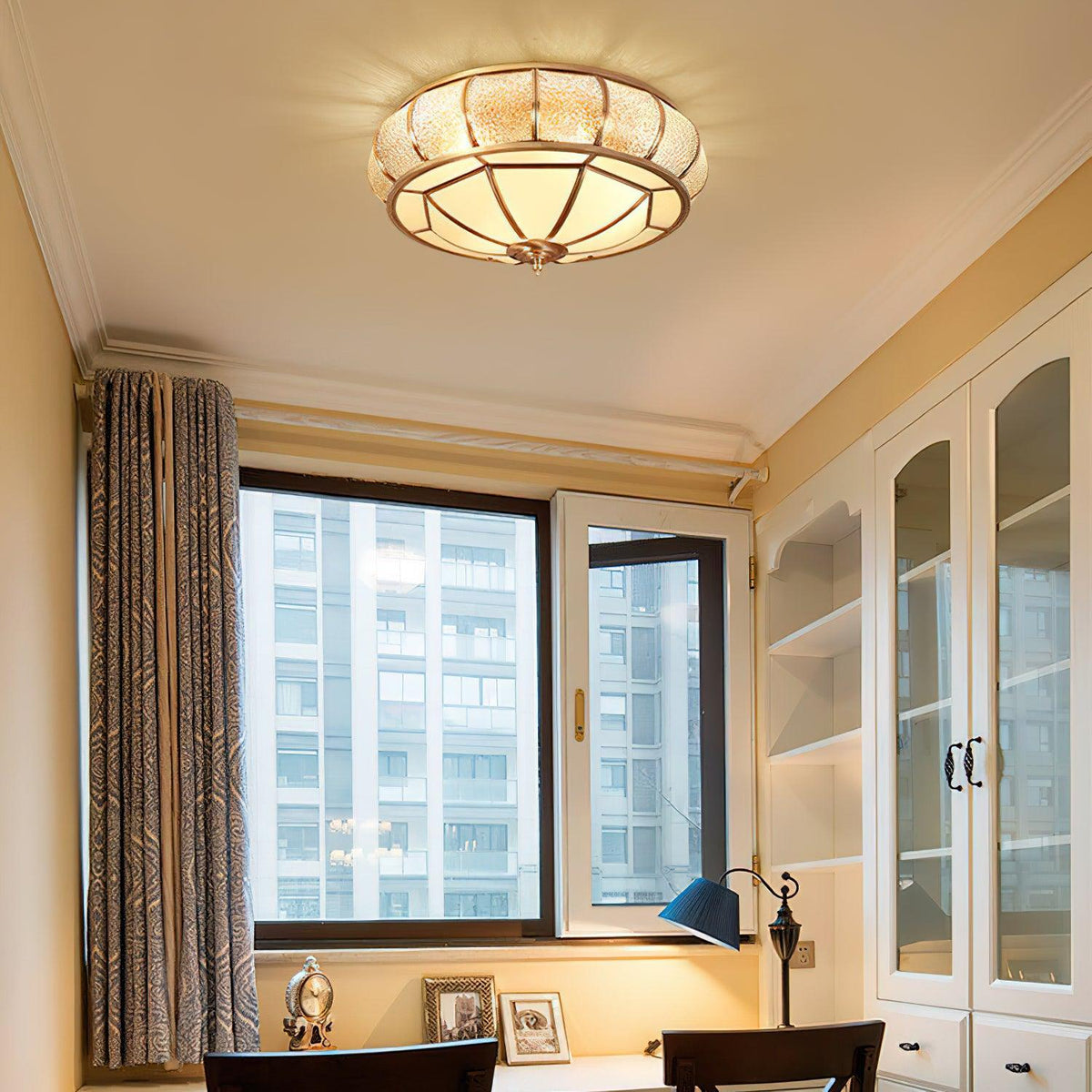 Ulrinara Postmoderne Luxe Tambour Laiton Verre Plafonnier - Neutralighting