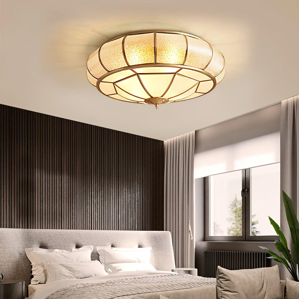 Ulrinara Postmoderne Luxe Tambour Laiton Verre Plafonnier - Neutralighting