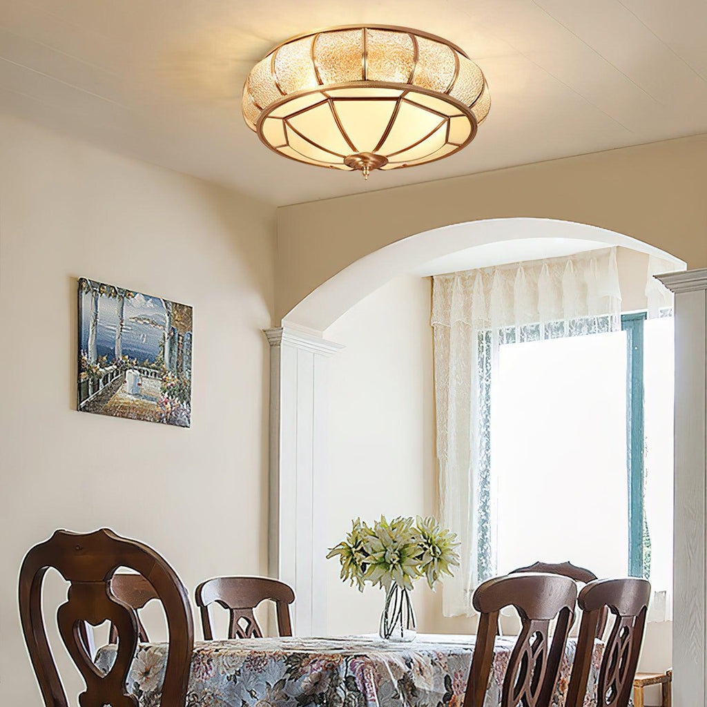 Ulrinara Postmoderne Luxe Tambour Laiton Verre Plafonnier - Neutralighting