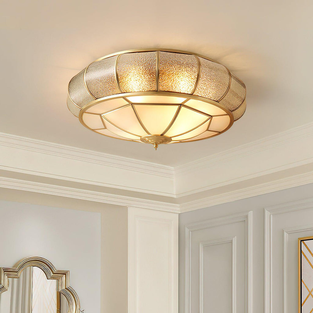 Ulrinara Postmoderne Luxe Tambour Laiton Verre Plafonnier - Neutralighting