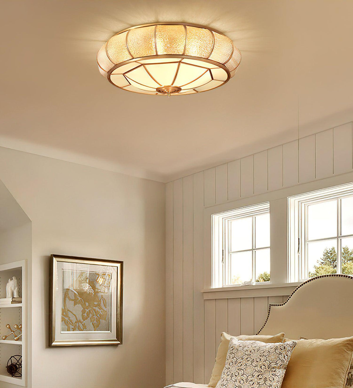 Ulrinara Postmoderne Luxe Tambour Laiton Verre Plafonnier - Neutralighting