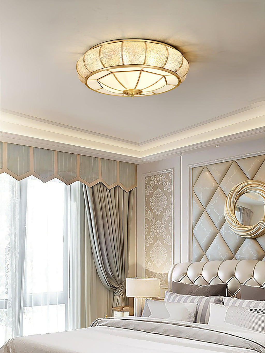 Ulrinara Postmoderne Luxe Tambour Laiton Verre Plafonnier - Neutralighting