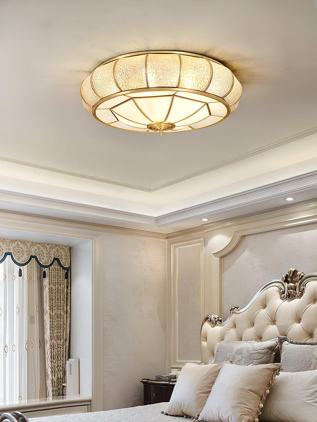 Ulrinara Postmoderne Luxe Tambour Laiton Verre Plafonnier - Neutralighting