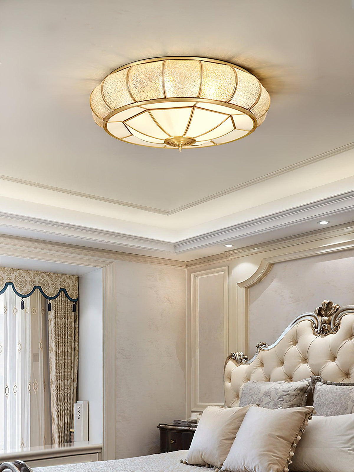 Ulrinara Postmoderne Luxe Tambour Laiton Verre Plafonnier - Neutralighting