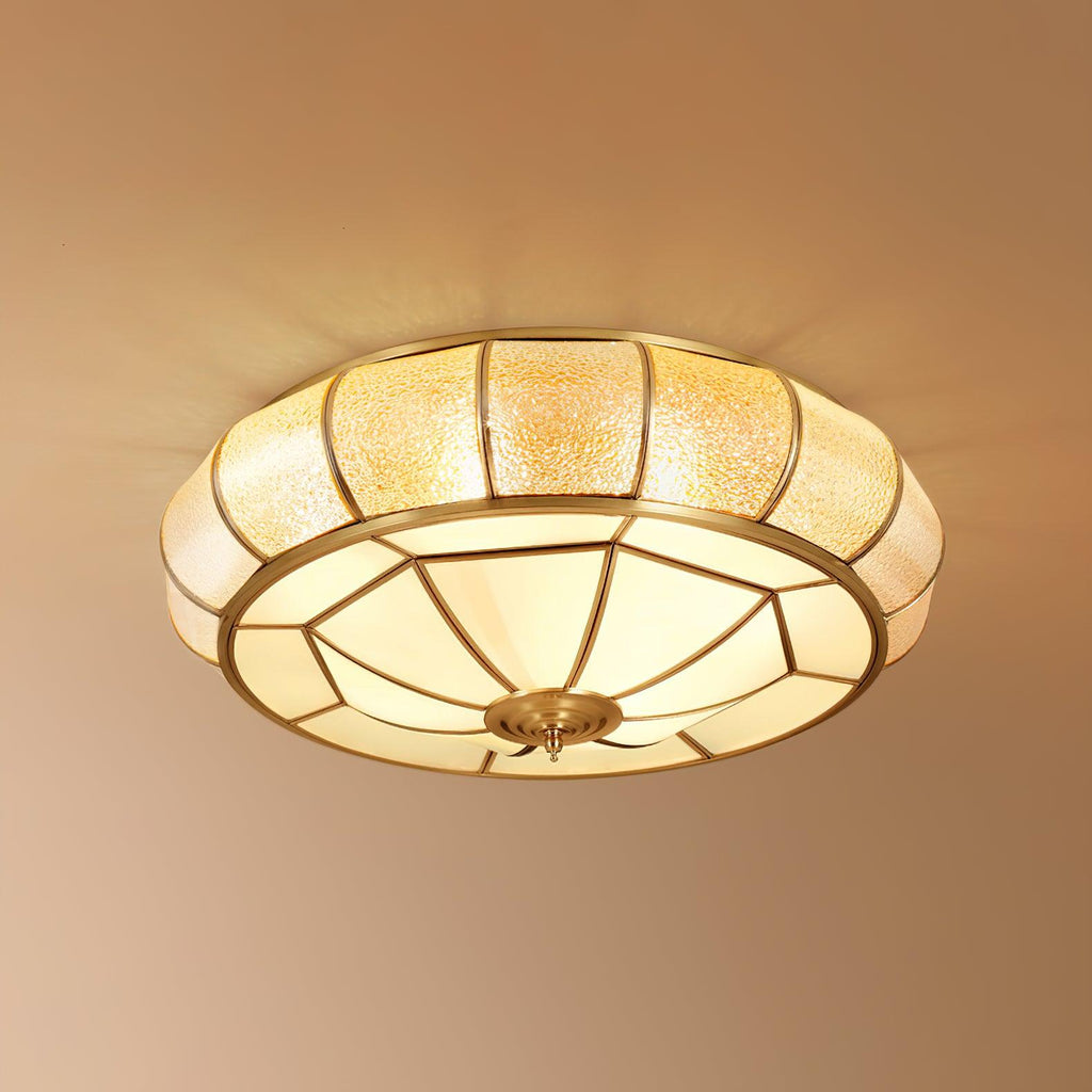 Ulrinara Postmoderne Luxe Tambour Laiton Verre Plafonnier - Neutralighting