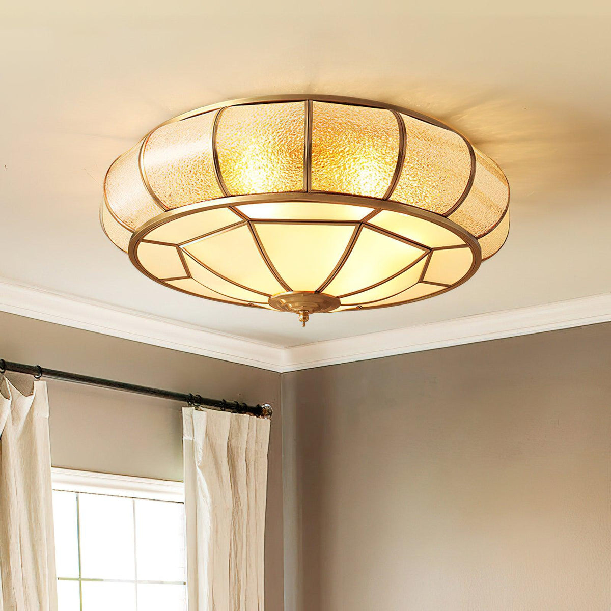 Ulrinara Postmoderne Luxe Tambour Laiton Verre Plafonnier - Neutralighting