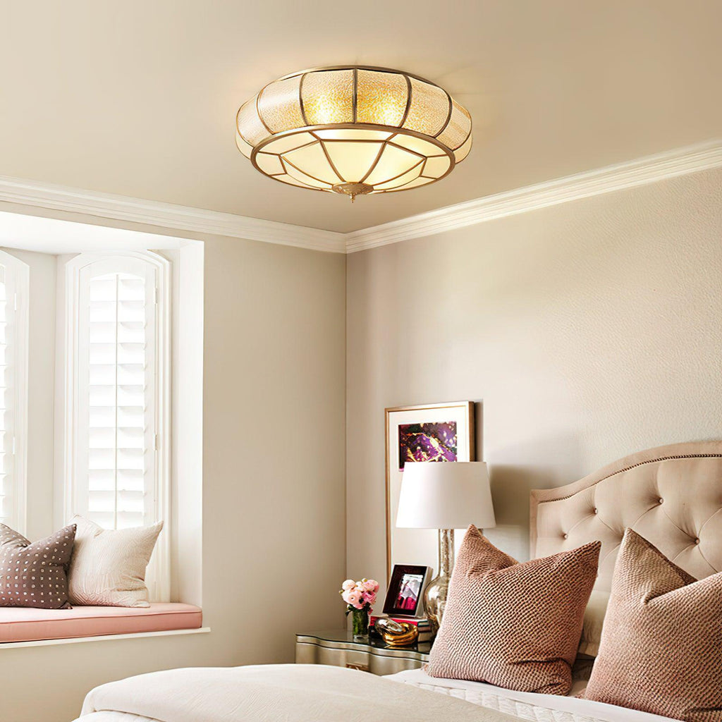 Ulrinara Postmoderne Luxe Tambour Laiton Verre Plafonnier - Neutralighting