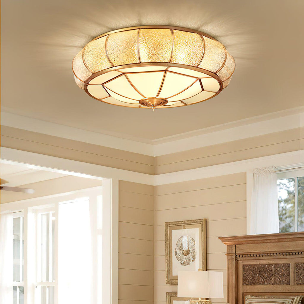 Ulrinara Postmoderne Luxe Tambour Laiton Verre Plafonnier - Neutralighting