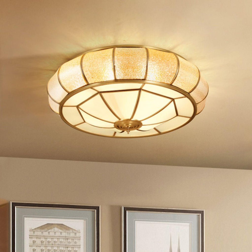 Ulrinara Postmoderne Luxe Tambour Laiton Verre Plafonnier - Neutralighting