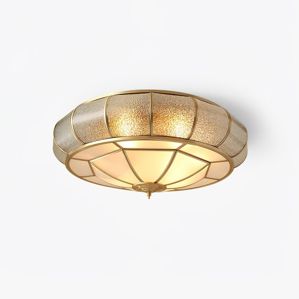 Ulrinara Postmoderne Luxe Tambour Laiton Verre Plafonnier - Neutralighting