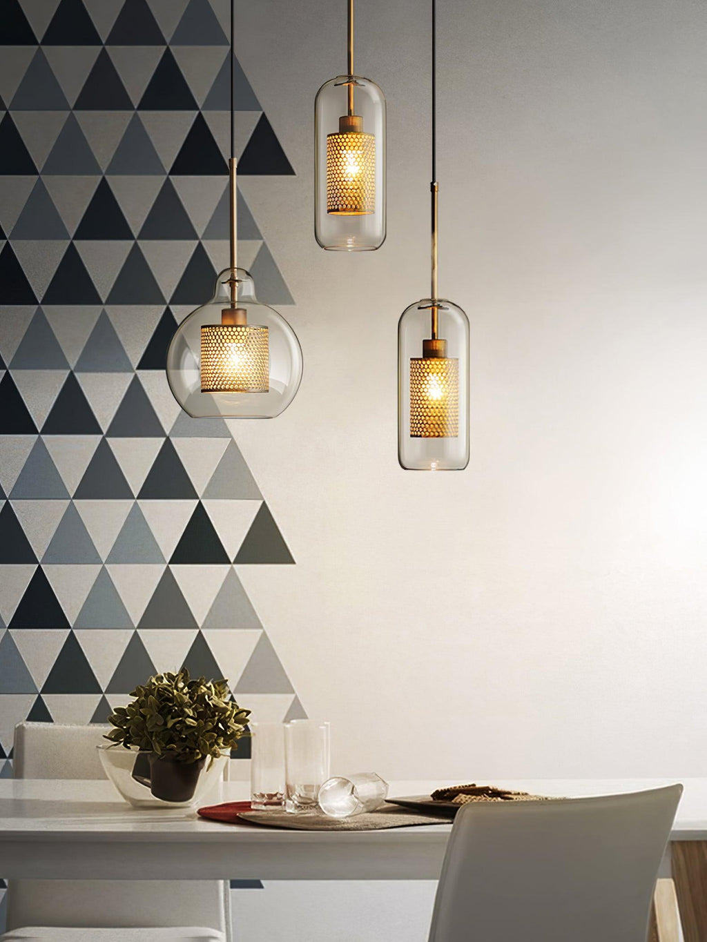 Lustra Lustre Suspendu En Verre Maillage Doré Pour Salle À Manger - Neutralighting
