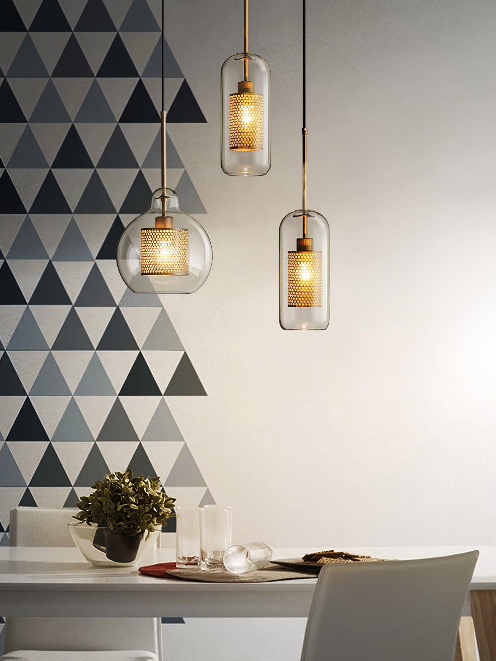 Lustra Lustre Suspendu En Verre Maillage Doré Pour Salle À Manger - Neutralighting