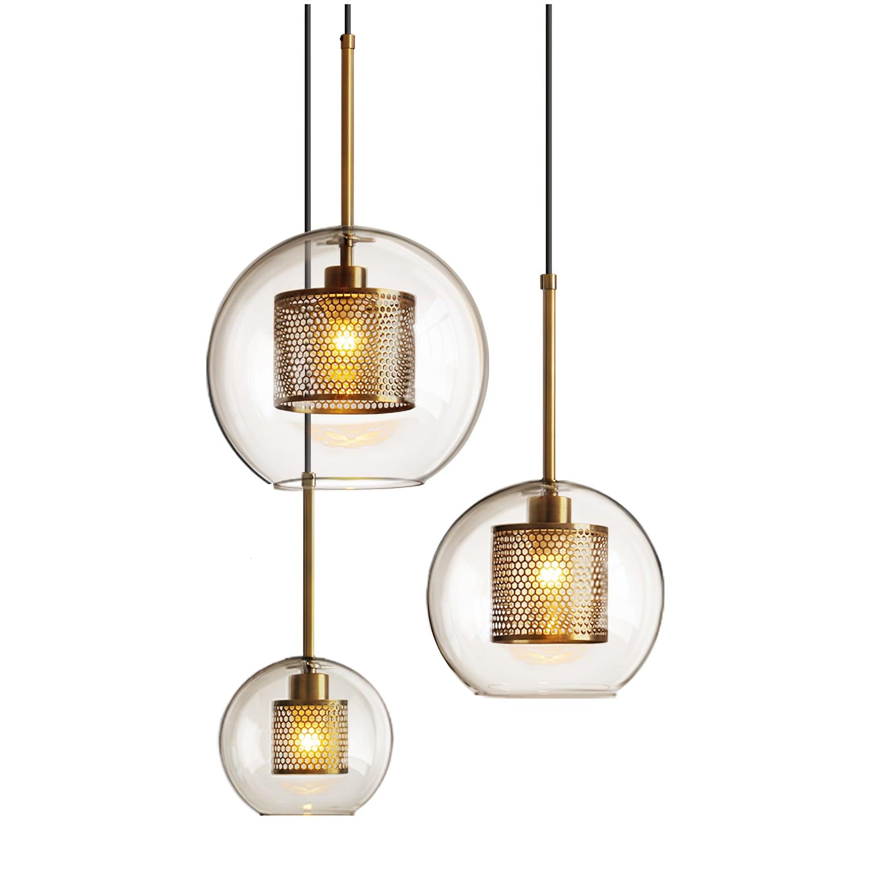 Lustra Lustre Suspendu En Verre Maillage Doré Pour Salle À Manger - Neutralighting
