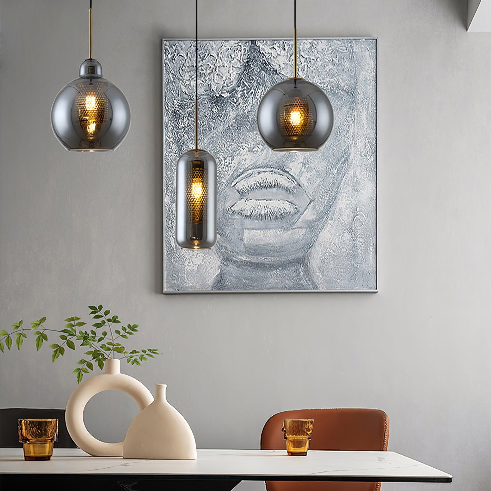 Lustra Lustre Suspendu En Verre Maillage Doré Pour Salle À Manger - Neutralighting